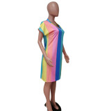 Summer V Neck Striped Midi Dress
