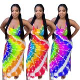 Casual Straps Tie-dye Printed Maxi Dress
