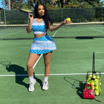 Summer Print Sports Two Piece Tennis Culottes Skirt Set