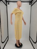 Striped Plus Size V Neck Mid Dress