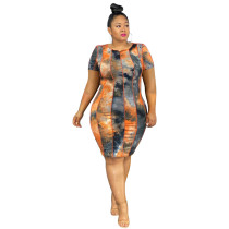 Fat Tie-dye Women's Plus Size Midi Dress
