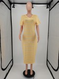 Striped Plus Size V Neck Mid Dress