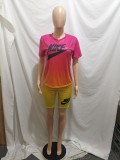 Letter Printed Two Piece Short Set Gradient Sports Outfits