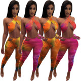 Sleeveless Tie-dye Printing Halter Sexy Top and Trousers