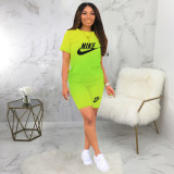 Letter Printed Two Piece Short Set Gradient Sports Outfits