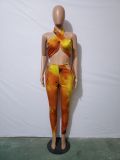 Sleeveless Tie-dye Printing Halter Sexy Top and Trousers