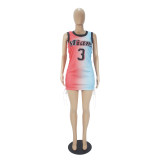 Casual Sleeveless Letter Print Double-sided Pattern Bandage Basketball Shirt Dress