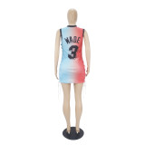Casual Sleeveless Letter Print Double-sided Pattern Bandage Basketball Shirt Dress