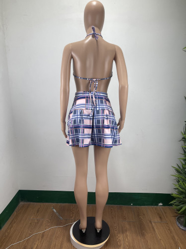 Sexy Plaid Printed Skirt Set