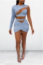 Mesh Stitching Single Shoulder Two Piece Short Skirt Set