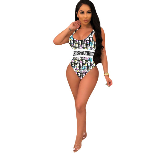 Sexy Printed Letter Sleeveless One Piece Swimwear