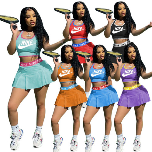 Casual Tennis Sports Vest and Pleated Culottes Set