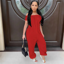 Solid Color Off Shoulder Short Sleeve Jumpsuits