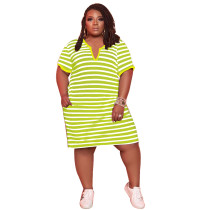 Summer Striped V-neck Midi Dress