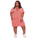 Summer Striped V-neck Midi Dress