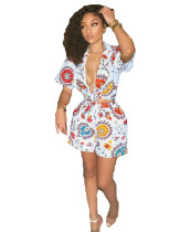 Casual Print Bandage Top and Short Two Piece Short Set