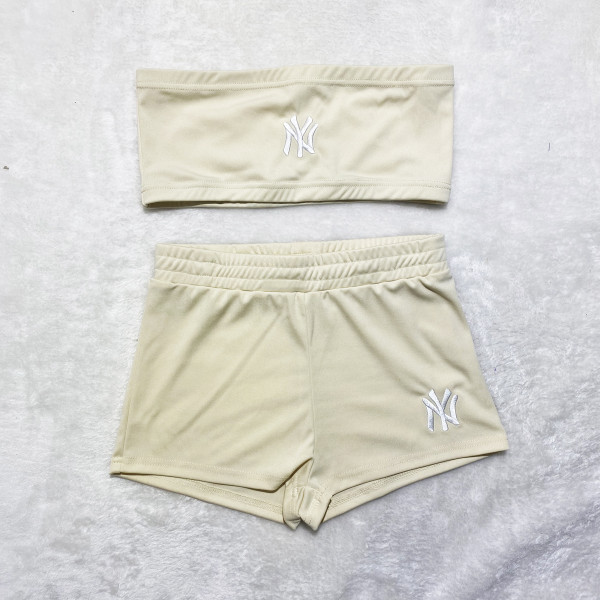 Solid Color Embroidered Wrapped Top and Shorts