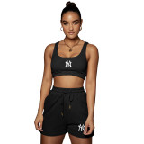 Casual Embroidered Letters Sports Vest and Shorts