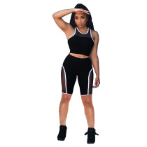 Two Piece Casual Stitching Mesh Vest and Shorts