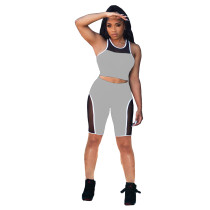 Two Piece Casual Stitching Mesh Vest and Shorts