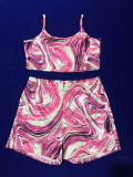Two Piece Set Printed Sling Tank Top and Shorts