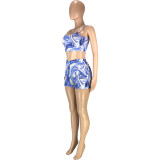 Two Piece Set Printed Sling Tank Top and Shorts