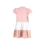 Casual Color Matching Ruffle Sleeve Loose Lady Dress