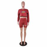 Casual O Neck Long Sleeve Sweatshirt Shorts Set with Pocket
