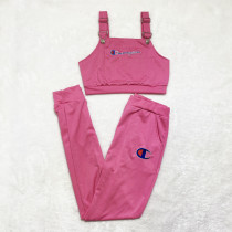 Casual Rose Embroidery Letter Adjustable Suspender Top and Trouser