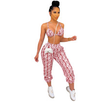 Sexy Letter Print Bandage Bra and Trousers Suit