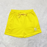 Yellow Brand Embroidered Pattern Double Pocket Rope Shorts