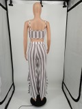 Casual Stringy Selvedge Striped Straps Crop Top and Trousers with Belt