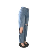 Ladies Denim Ripped Holes Jeans