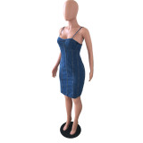 Sexy Sling Stitching Denim Dress