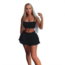 Solid Color Sports Pleated Skirt Set