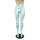 Casual Pattern Printed High Waisted Pantyhose Trousers