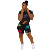 Casual Printed Letter Women Shorts Tracksuit Set