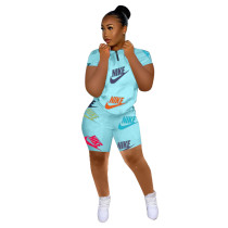 Casual Printed Letter Women Shorts Tracksuit Set