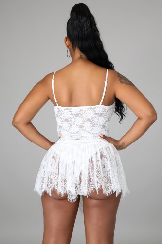 Lace Adjustable Straps Sexy Pleated Mini Dress
