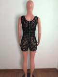 Black Lace Deep V Sleeveless Rompers