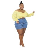 Plus Size Fat Women Frayed Denim Shorts