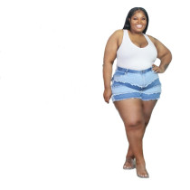 Plus Size Fat Women Frayed Denim Shorts