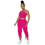 Two Piece Set Clothing Straps Drawstring with Pocket