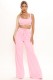 Solid Color Sleeveless Crop Vest and Drawstring Long Pants with Wide Leg