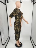 Camouflage Cardigan Woven Jumpsuit