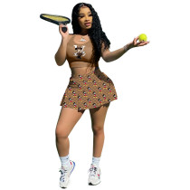 Two Piece Tennis Jogger Sets Printed Nightclub Sports Vest & Culottes