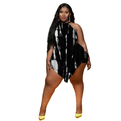 Sleeveless Plus Size Tie-dye Fake Two-piece Jumpsuit with Back Zipper