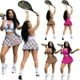 Two Piece Tennis Jogger Sets Printed Nightclub Sports Vest & Culottes
