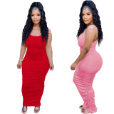 Solid Color Ladies Straps Stacked Club Maxi Dresses Women Summer