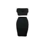 Cotton Sexy Bandage Wrapped Top and Midi Skirt